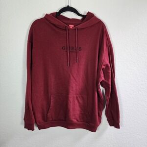 Guess Los Angeles Hoodie Mens Large Burgundy Sweatshirt  Embroidered Logo